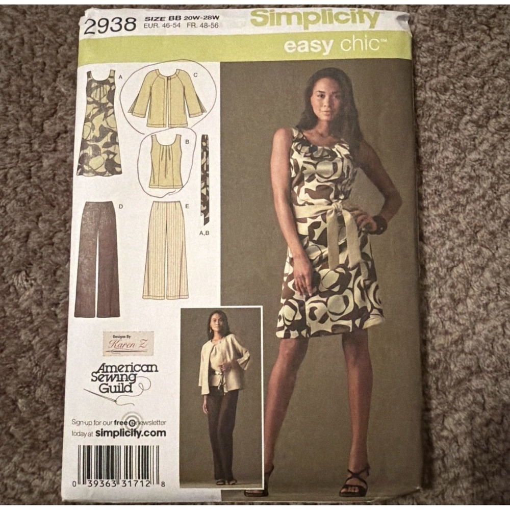 Simplicity 2938 Sewing Pattern Plus Size 20W-28W Dress Jacket Pants Uncut